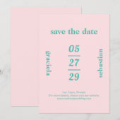 Vet Typografisch Roze Blauwgroen Modern Bruiloft Save The Date (Voorkant / Achterkant)