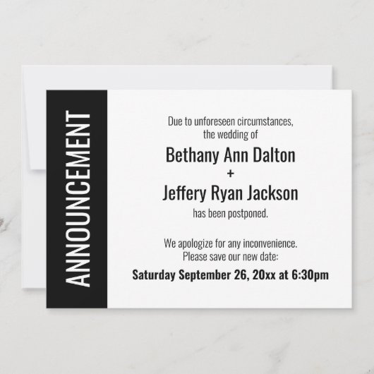 Vet Uitgestelde bruiloft aankondiging (Voorkant)
