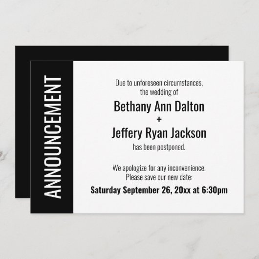 Vet Uitgestelde bruiloft aankondiging (Voorkant / Achterkant)