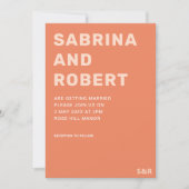 Vet Unieke Typografie Peachy Sinaasappel Wedding Kaart (Voorkant)