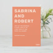 Vet Unieke Typografie Peachy Sinaasappel Wedding Kaart (Staand voorkant)