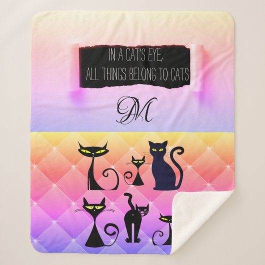 Vet Veelkleurige Moderne Retro Kat Lover Sherpa Deken (Voorkant)