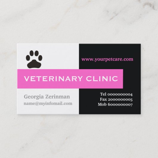 Vet/Veterinary Clinic, paw hot-roze oog-catching Visitekaartje (Voorkant)