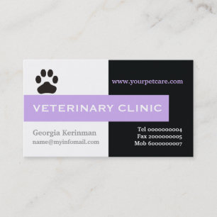 Vet/Veterinary Clinic, paw lavender eye catching Visitekaartje