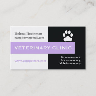 Vet/Veterinary Clinic, paw lavender eye catching Visitekaartje