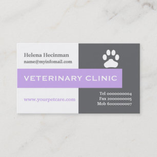 Vet/Veterinary Clinic, paw lavender eye catching Visitekaartje