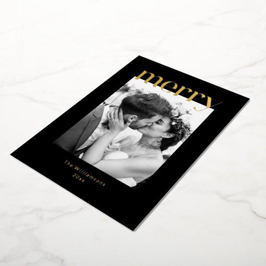 Vet Vrolijk Kerstmis Bruiloft Foto Zwart Goud Folie Feestdagenkaart (Gedraaid)