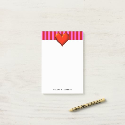 Vet, warm roze, rode strepen, rood metaalhars post-it® notes (Op bureau)