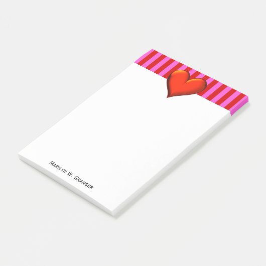 Vet, warm roze, rode strepen, rood metaalhars post-it® notes (Schuin)