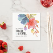 Vet Waterverf Aqua Wildflower Monogram Bruiloft Servet (Insitu)