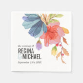 Vet Waterverf Aqua Wildflower Monogram Bruiloft Servet (Voorkant)