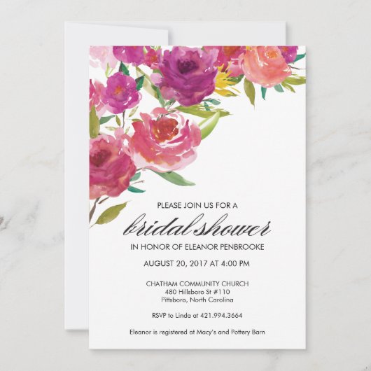 Vet Waterverf Bloemen Bruidsdouche Uitnodiging (Voorkant)