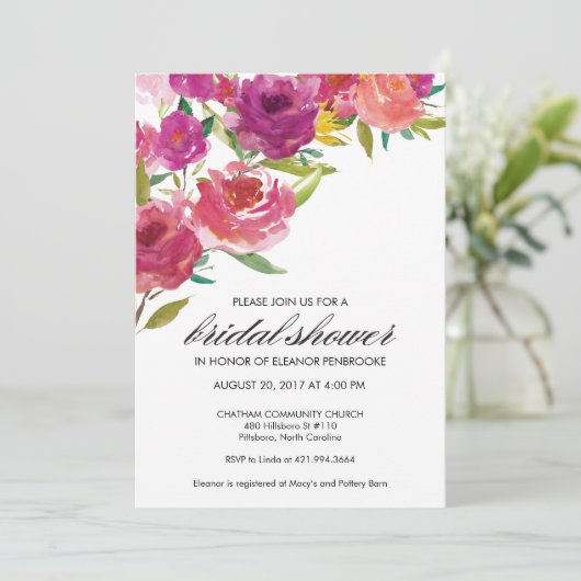 Vet Waterverf Bloemen Bruidsdouche Uitnodiging (Staand voorkant)