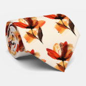 Vet Waterverf Bloemen Splash Stijl Rood Sinaasappe Stropdas (Opgerold)