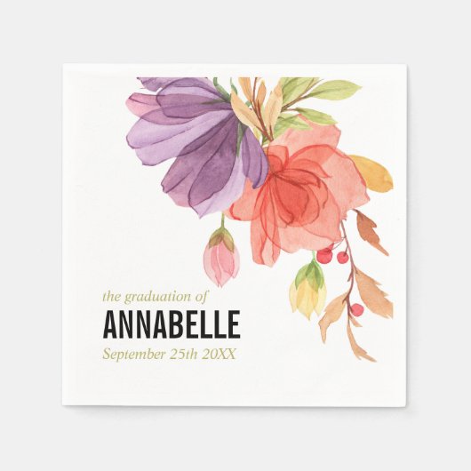 Vet Waterverf Groen Wildbloem Afstuderen Servet (Voorkant)