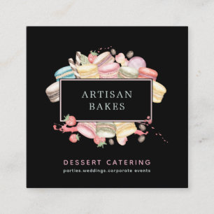 Vet Waterverf Macaron Baker Gebak Chef Zwart Vierkante Visitekaartje