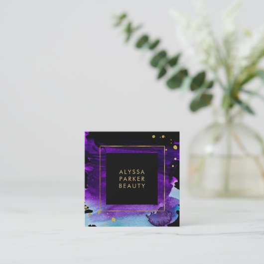 Vet Waterverf plastic met Faux Gold Watch-accessoi Vierkante Visitekaartje (Staand voorkant)