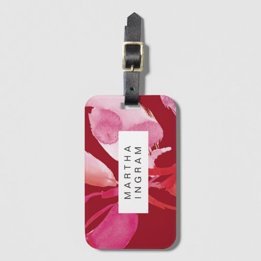 Vet waterverf rood en roze ontwerp bagagelabel (Voorkant (verticaal))