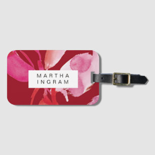 Vet waterverf rood en roze ontwerp bagagelabel