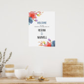 Vet Wildbloemen Blauwe bruiloft Welkome Poster (Keuken)