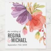 Vet Wildbloemen Roze Monogram Bruiloft Wijn Etiket (Enkel label)