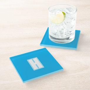 Vet wit initiaal helderblauw glazen onderzetter