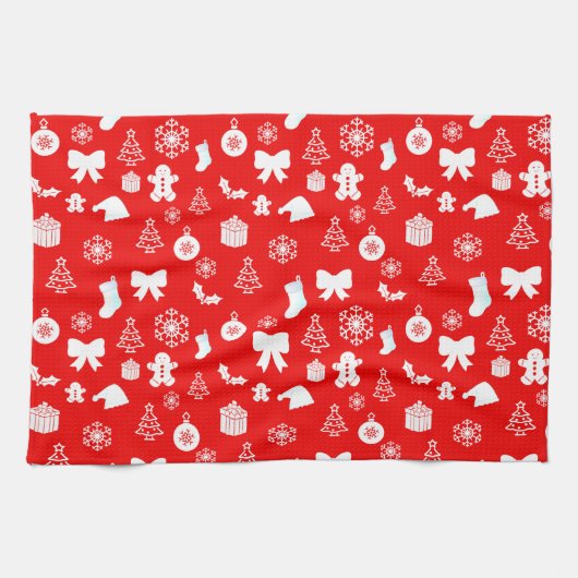 Vet Wit met rode kerst Theedoek (Horizontaal)