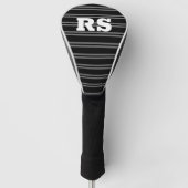 Vet wit monogram, grijze lijnen op zwart golfheadcover (Voorkant)
