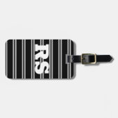 Vet wit monogram, Lt grijze lijnen op zwart Bagagelabel (Voorkant horizontaal)