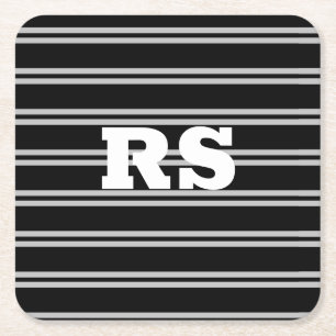 Vet wit monogram, Lt grijze lijnen op zwart Kartonnen Onderzetters