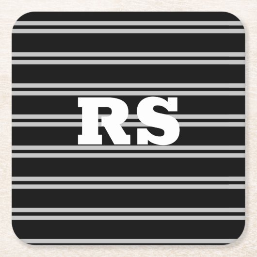 Vet wit monogram, Lt grijze lijnen op zwart Kartonnen Onderzetters (Voorkant)