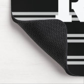 Vet wit monogram, Lt grijze lijnen op zwart Muismat (Hoek)