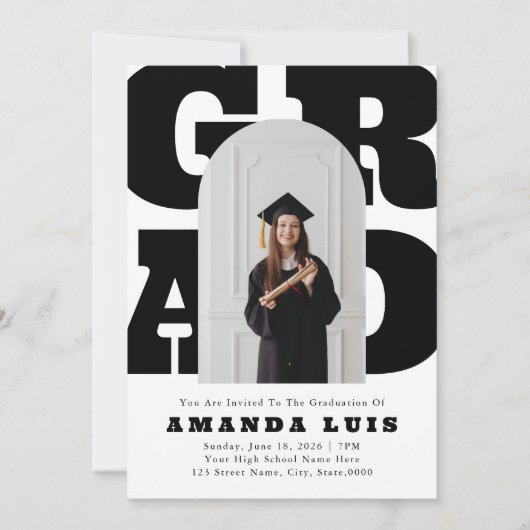 Vet Wit Retro Afstuderen Uitnodiging (Voorkant)