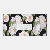 Vet Wit & Roze Pioenbloem Patroon Monogram Bureaumat (Keyboard & Muis)
