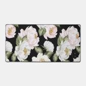 Vet Wit & Roze Pioenbloem Patroon Monogram Bureaumat (Voorkant)