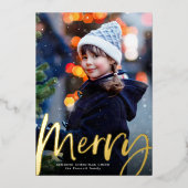 Vet zacht script één foto Kerstmis Folie Feestdagenkaart (Voorkant)