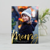 Vet zacht script één foto Kerstmis Folie Feestdagenkaart (Staand Voorkant)