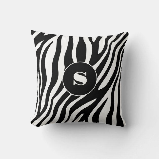 Vet Zebra Streep Zwart-wit met monogram Kussen (Voorkant)