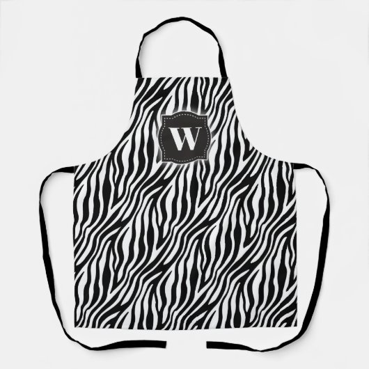 Vet Zebra Streep Zwart-wit met monogram Schort (Voorkant)
