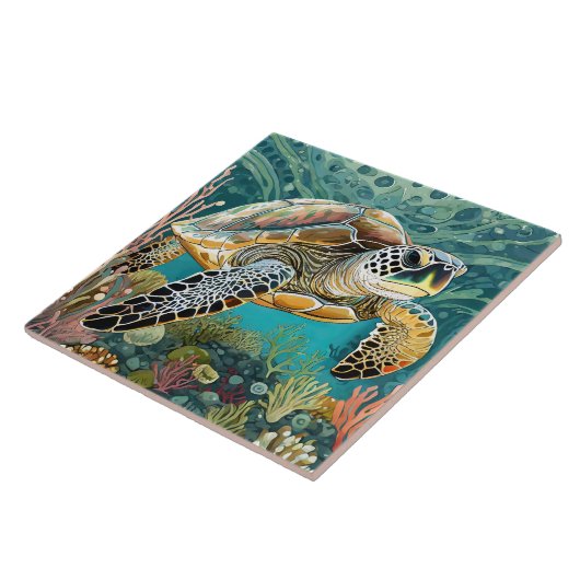 Vet Zee Turtle Comic Style Tegeltje (Zijkant)