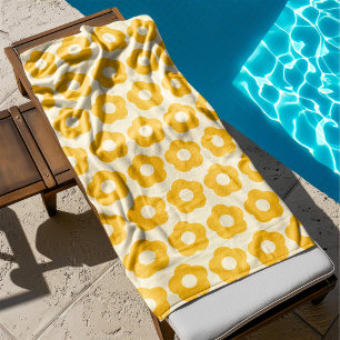 Vet Zomer Geel Bloemen Patroon Retro Badhanddoek