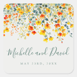 Vet Zomer Waterverf Bloemen Bruiloft Vierkante Sticker