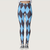 Vet Zwart en Blauw Harlekijn Check Patroon Leggings (Voorkant)