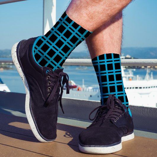 Vet zwart en blauw modern geborduurd patroon unise sokken