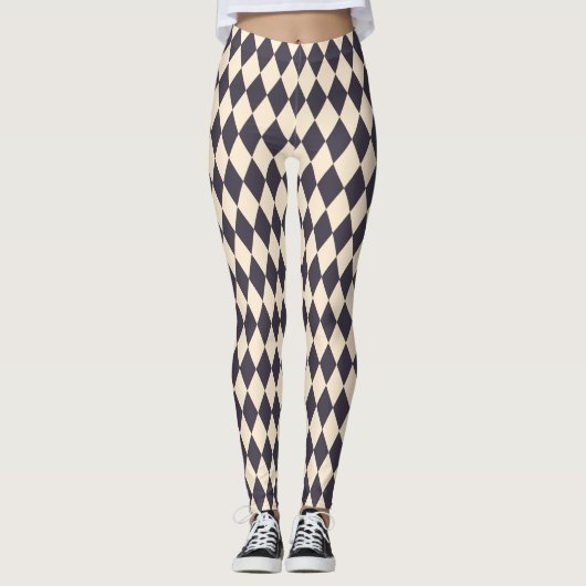 Vet Zwart en Papaya Harlequin Check Patroon Leggings (Voorkant)