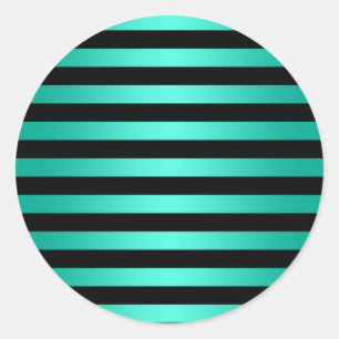 Vet zwart en turquoise strepenpatroon ronde sticker