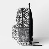 Vet Zwart en Wit Bloemen Gekke Mandala Bedrukte Rugzak (Rechts)