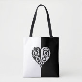 Vet zwart en wit Filigree Heart Design Tote Bag (Voorkant)
