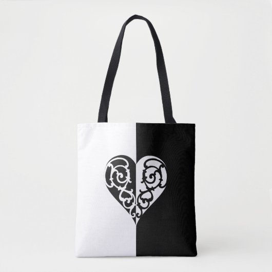 Vet zwart en wit Filigree Heart Design Tote Bag (Voorkant)