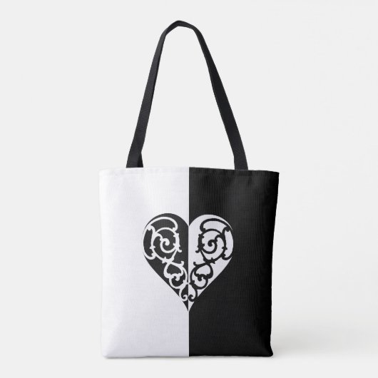 Vet zwart en wit Filigree Heart Design Tote Bag (Achterkant)